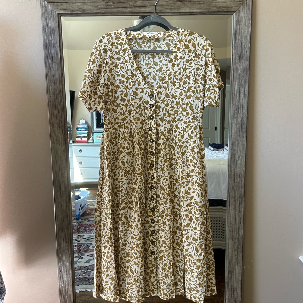 Madewell Floral Midi Dress in Cream and Brown